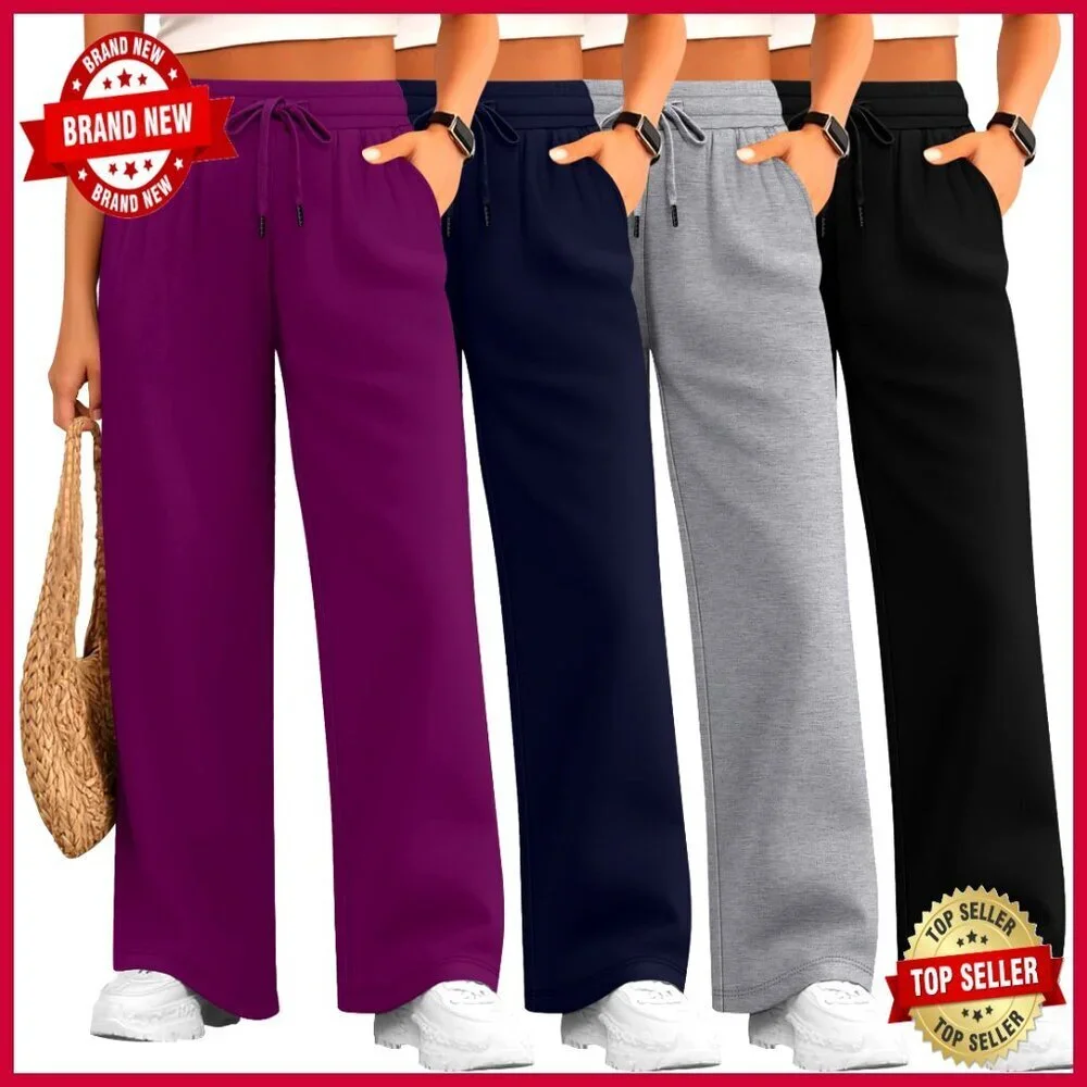 Plus Size Lounge Pants Wide Leg Drawstring Yoga Sweatpants with Pockets